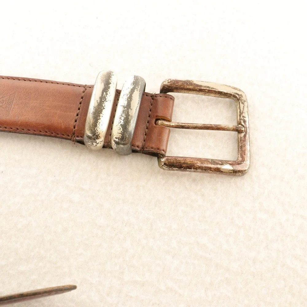 Vintage Guess Belt Distressed Western Rugged Brown Leather USA Men 32